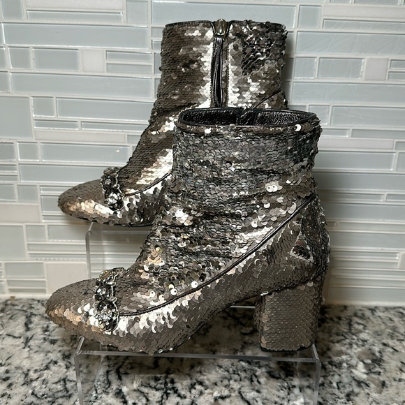No 21 Made in Italy Silver Sequin Heeled Bootie - 37.5 - Picture 1 of 10